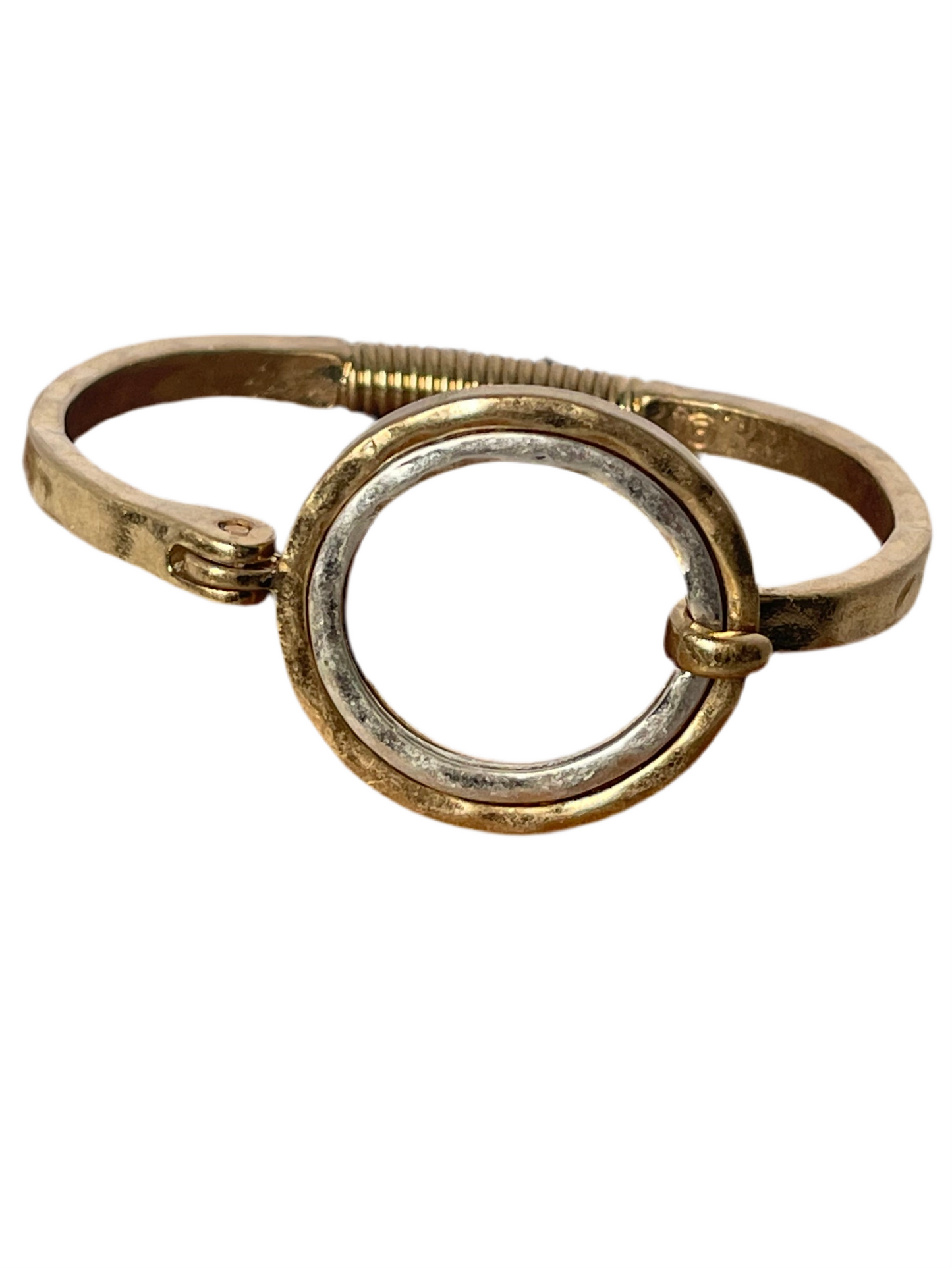 Two Tone Circle Hammered Bangle Bracelet