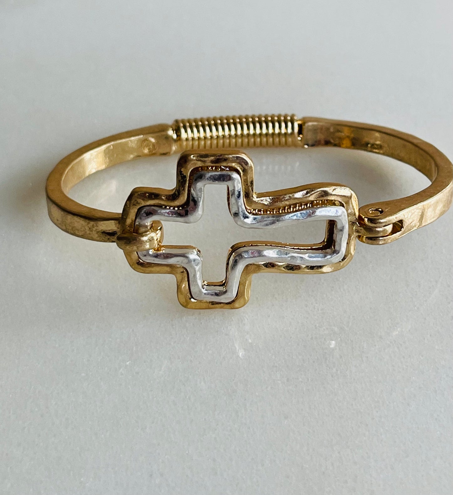 Gold Two Tone Cross Bracelet