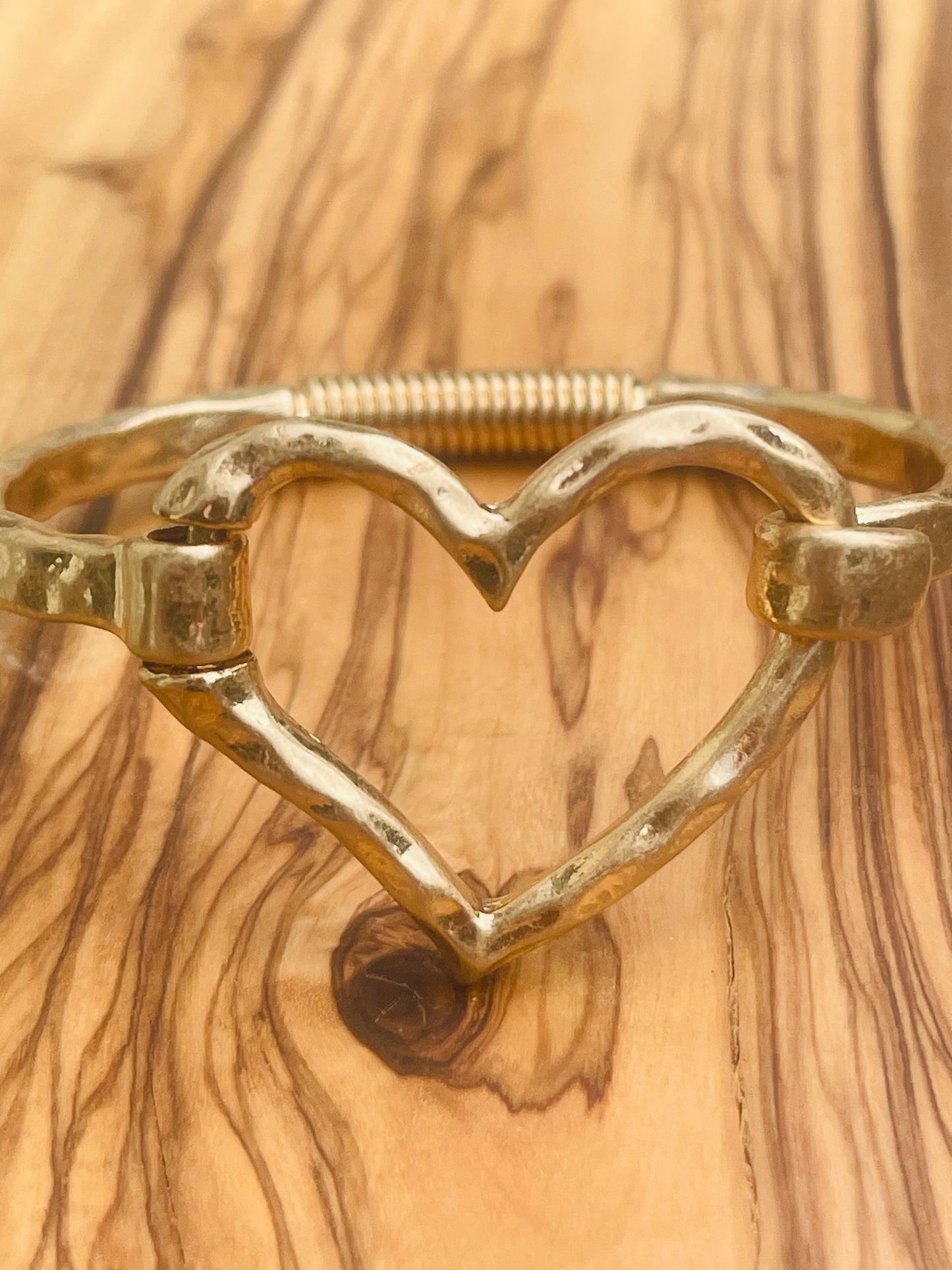 Hammered Gold Open Heart Bangle