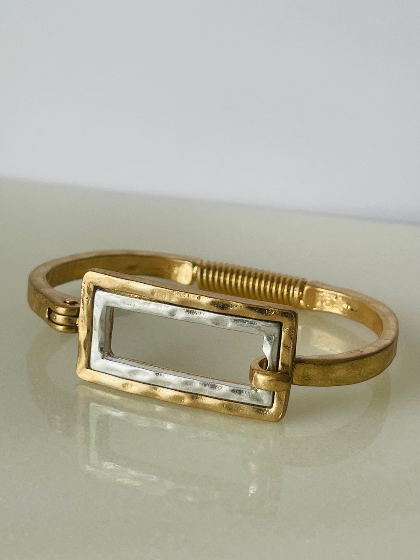 Hammered Two Tone Square Bracelet