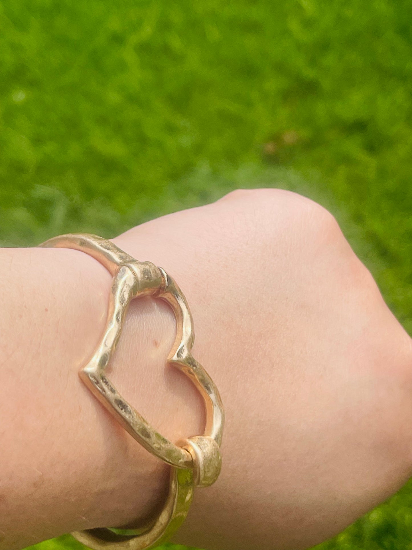 Hammered Gold Open Heart Bangle