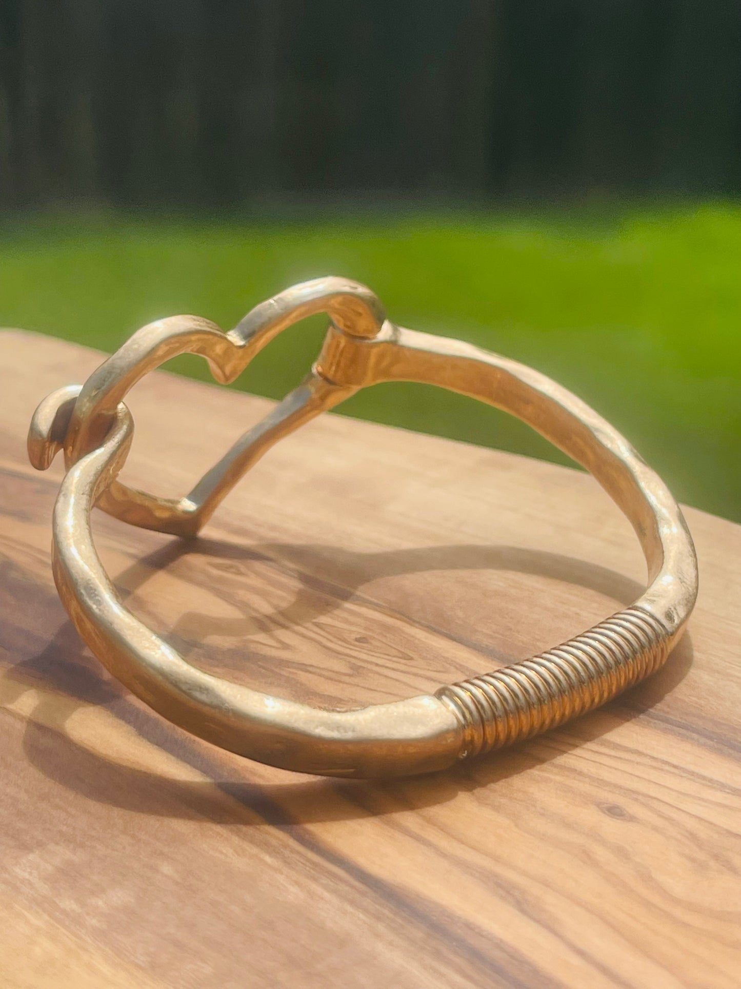 Hammered Gold Open Heart Bangle