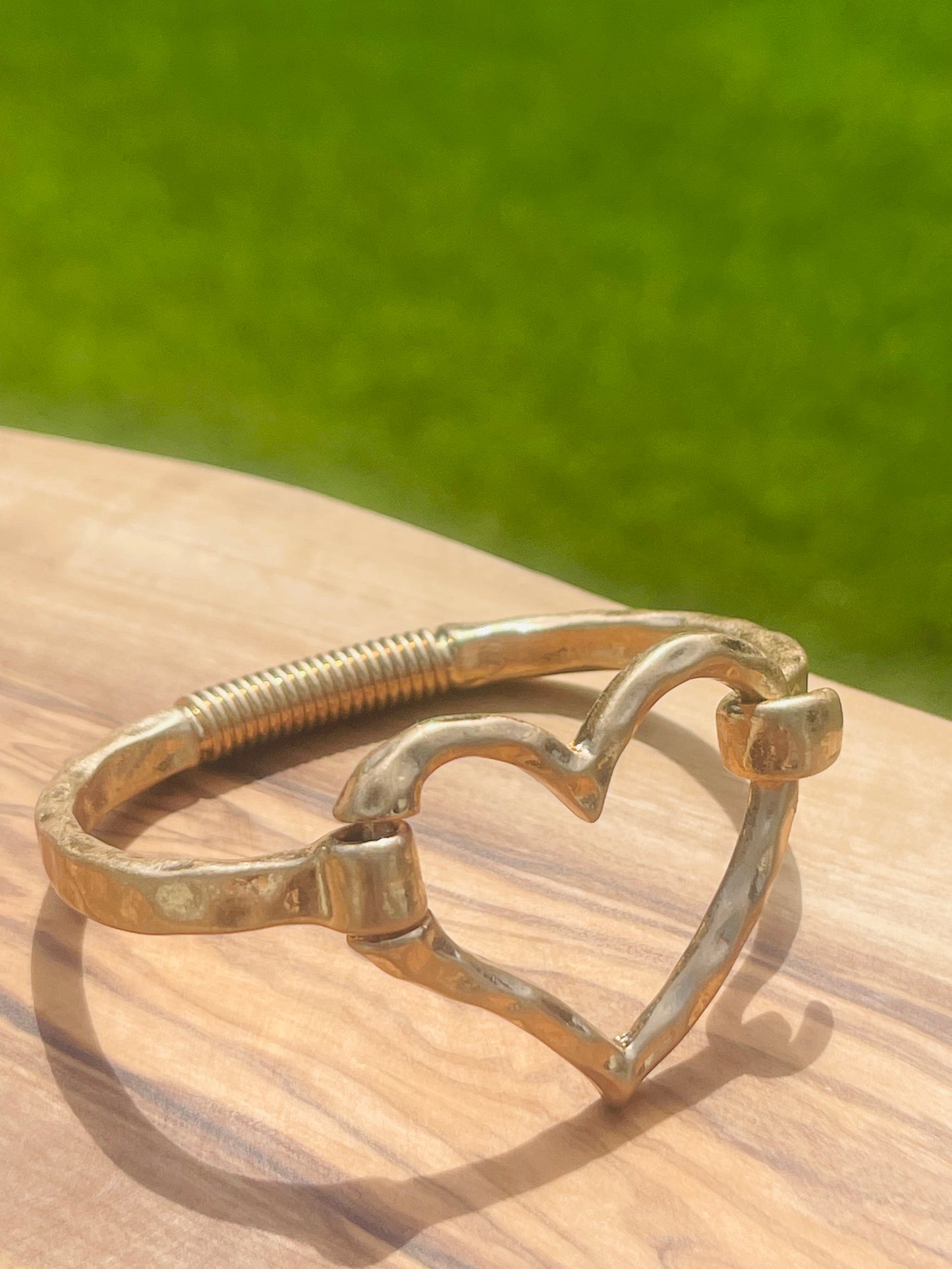 Hammered Gold Open Heart Bangle