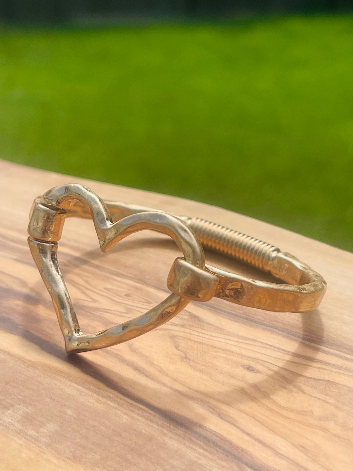 Hammered Gold Open Heart Bangle