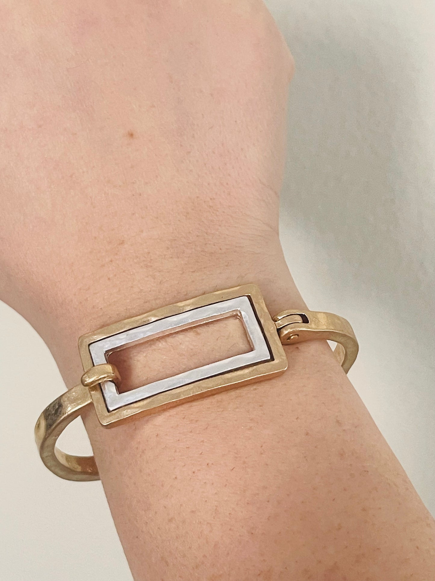 Hammered Two Tone Square Bracelet