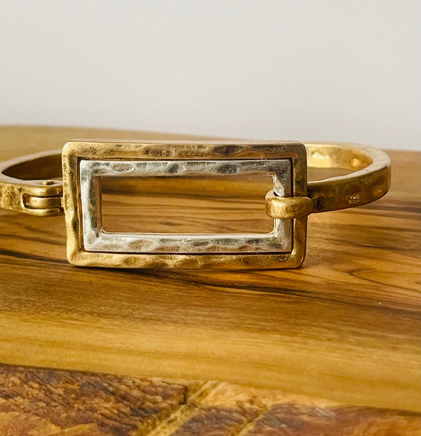 Hammered Two Tone Square Bracelet