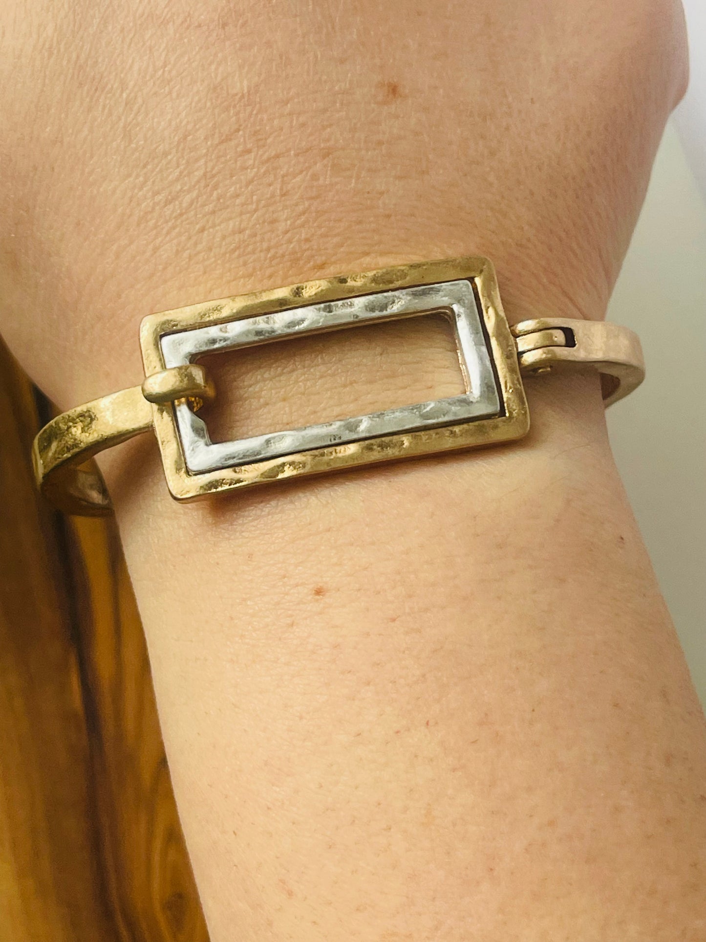 Hammered Two Tone Square Bracelet