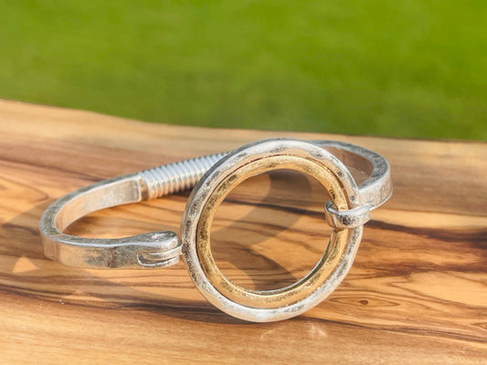 Two Tone Circle Hammered Bangle Bracelet