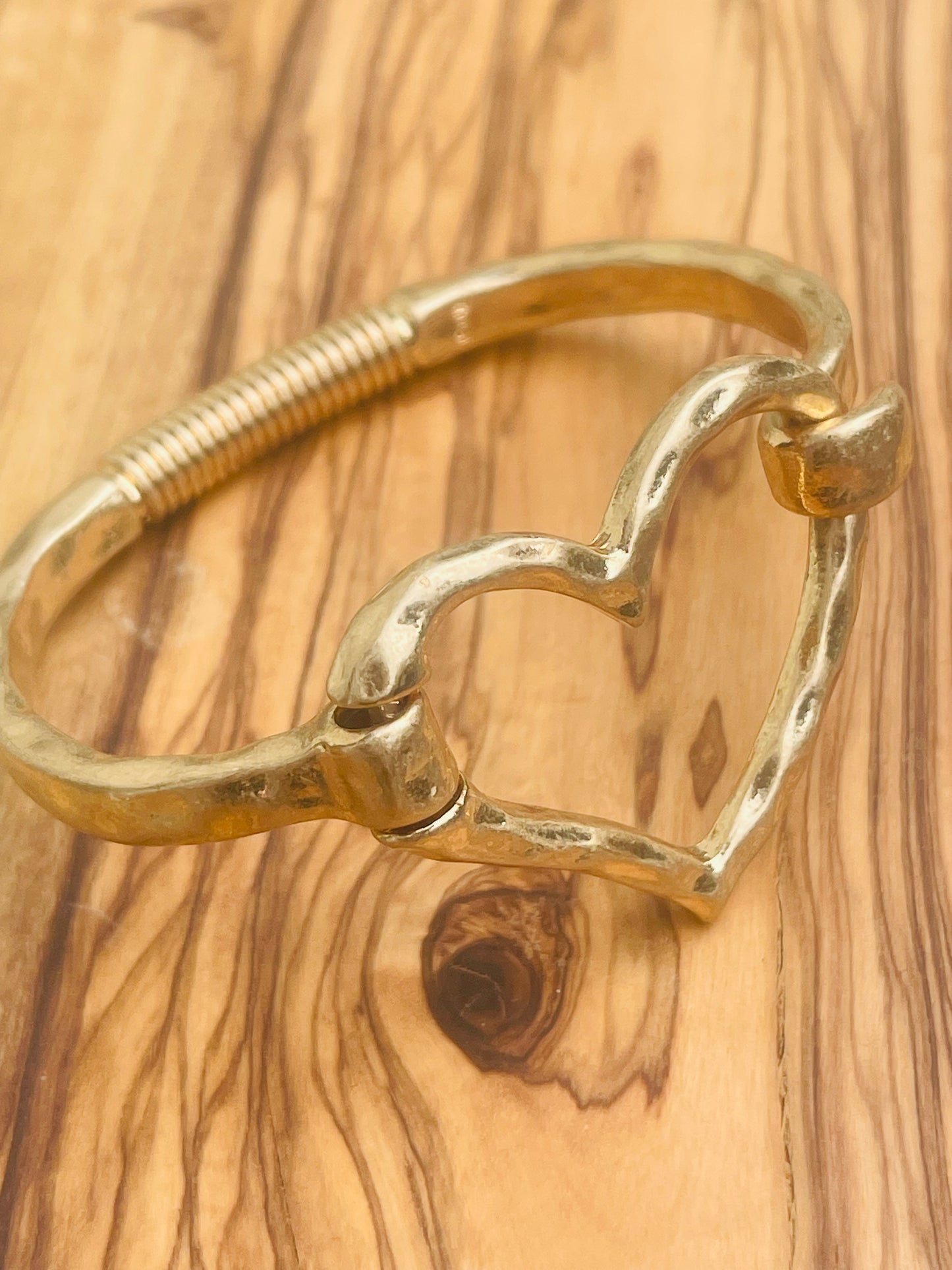 Hammered Gold Open Heart Bangle